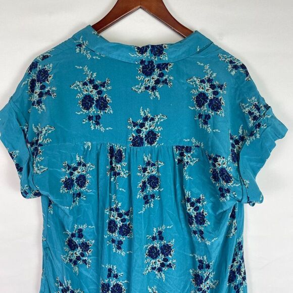 Veronica Beard Meagan Floral Silk Cap Short Sleeve Midi Dress Teal Blue 10 - Picture 6 of 9